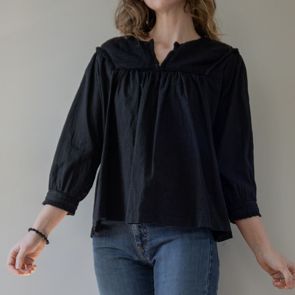 Black Flowy Cotton Boho Vacation Festival Beach Summer Minimalist Blouse Top